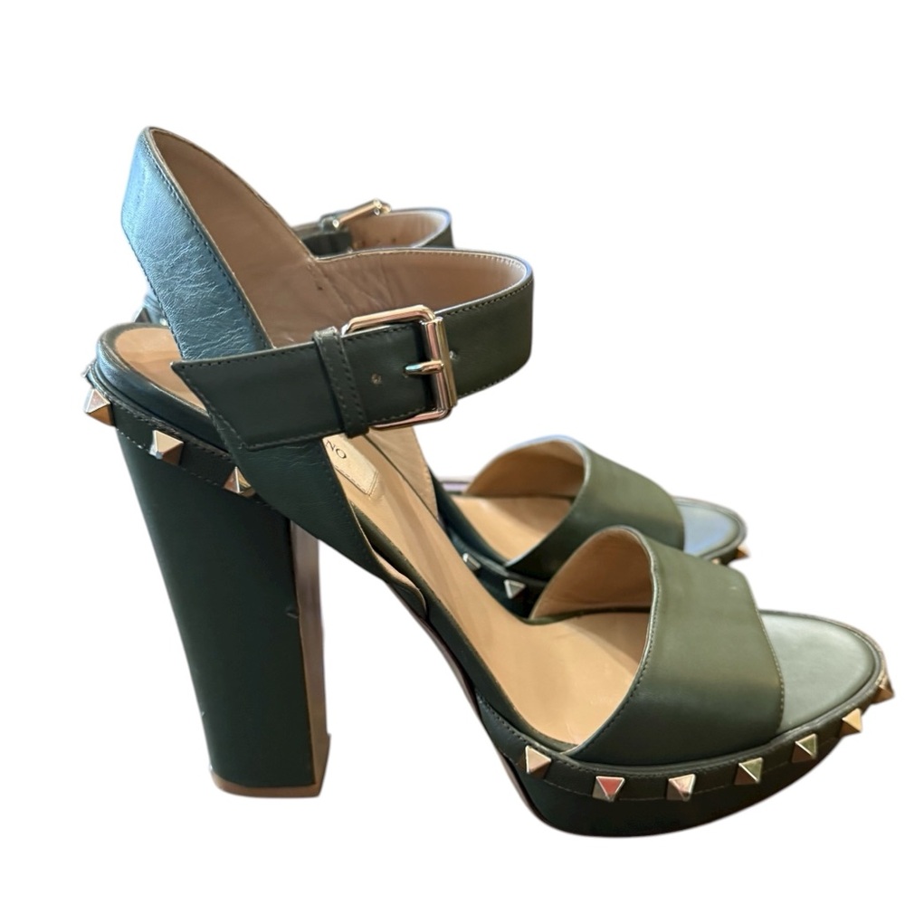 Valentino Garavani Rockstud Accent Green Leather Platform Sandals EU 41 US 11 - Picture 5 of 15